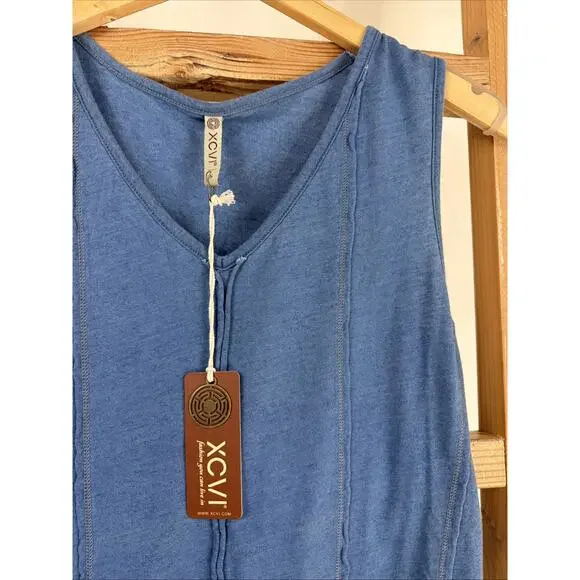 NWT XCVI Blue V Neck Ruched Seam Details Tank Top #1172 Size SMALL - Picture 3 of 3